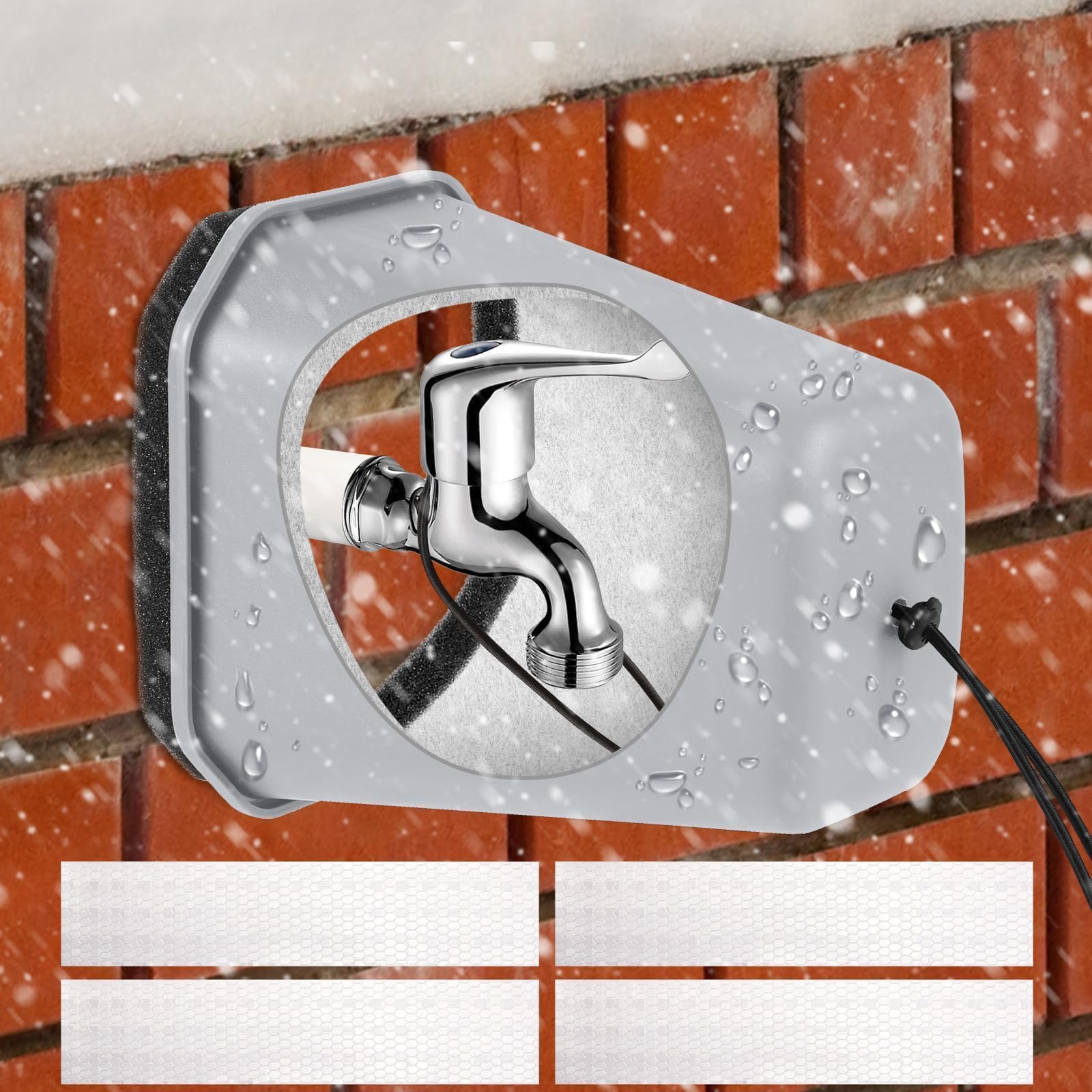 Photo 1 of 1 Pack 2026 Upgrade Extra Large Outdoor Faucet Cover for Winter Freeze Protection 8.5x7x5.5in Thick Plastic Foam Hose Bib Spigot Cover Winter Insulated with Reflective Strips (Gray)