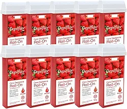Kit 10 Refil Cera Depilatoria Corporal Profissional Depilação Roll On Depilflax Morango 100g
