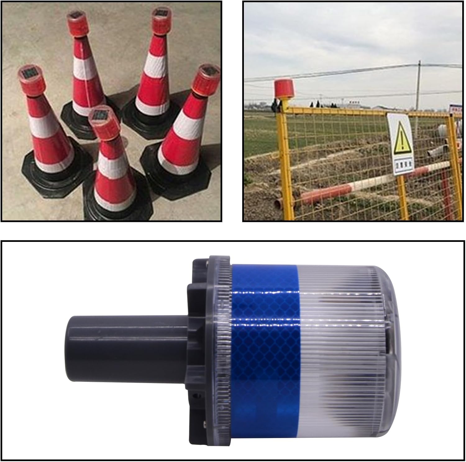 PENCK Solar LED Warning Light Waterproof Driveway Lights Flashing Barricade Light Road Construction Safety Signs Flash Traffic Light for Outdoor Fence Patio Yard Home Pathway Stairs Garden (Blue)