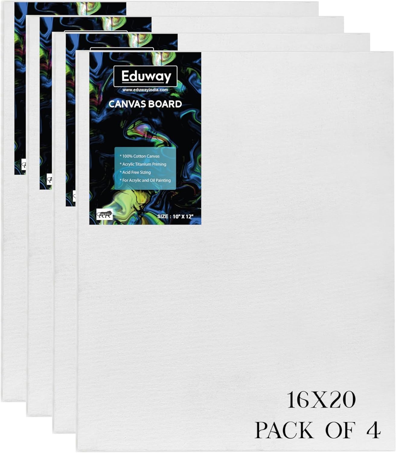 Eduway® Canvas Board for Painting- 16x20 Pof 4 | Premium Quality 7Oz Pre-Primed Cotton Canvas Board for Artists & Beginners | Ideal for Acrylic, Oil, Gouache, Pastels Colors (Pack of 4) (40x50 cms)