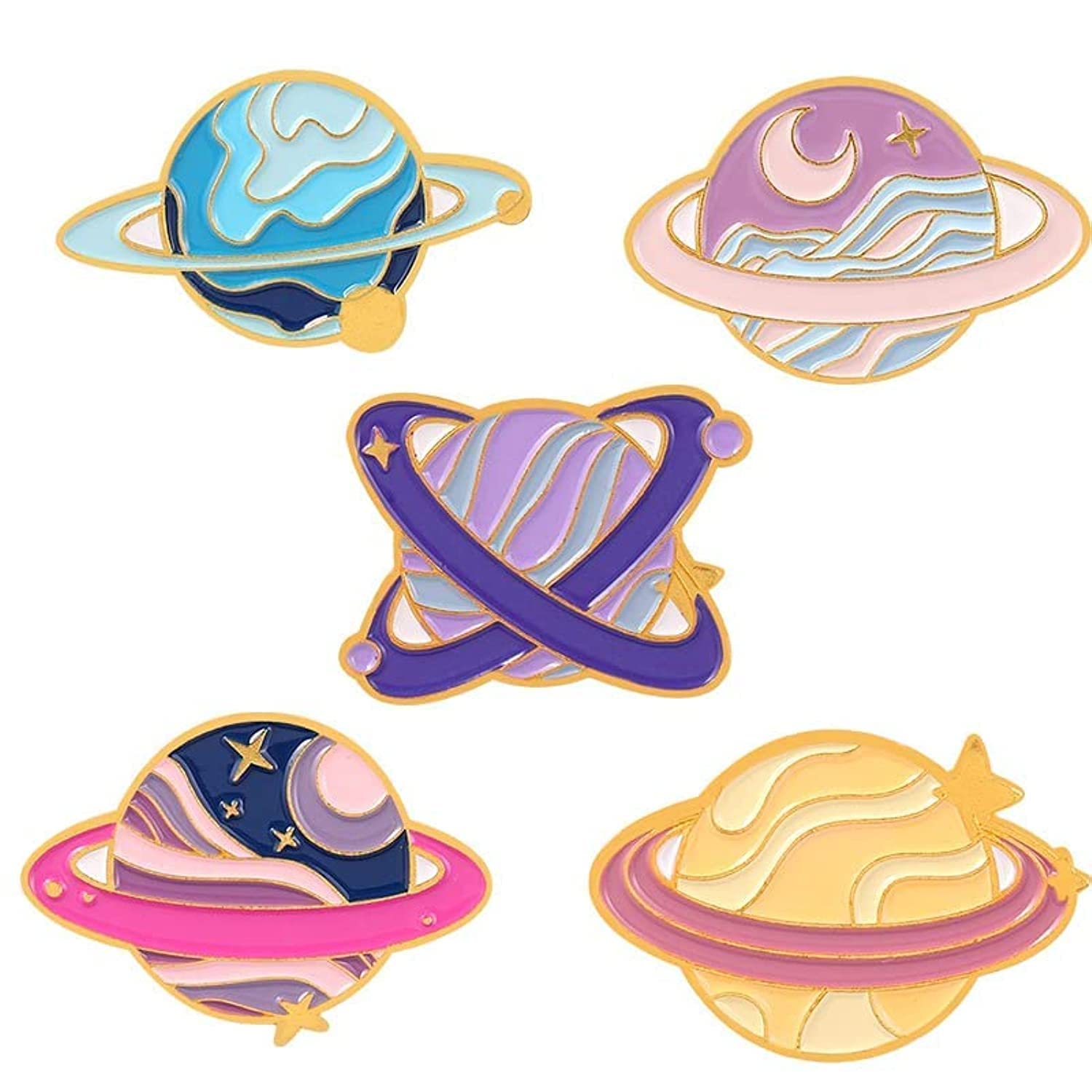 KASTWAVE Enamel Pins, Cartoon Universe Planets Space System Alloy Brooch Exquisite Pink Star Planet Badge Lapel Pins for Men and Women Backpack Jacket Clothing, Etc. (5 Pieces)