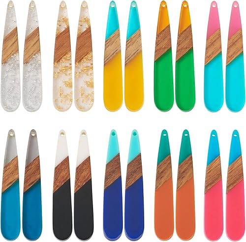 Beadthoven Dijes de Madera de Resina, Dijes para Hacer Aretes de Bricolaje, Colgantes de Madera de Resina Geométricos, Piezas Bohemias para Aretes