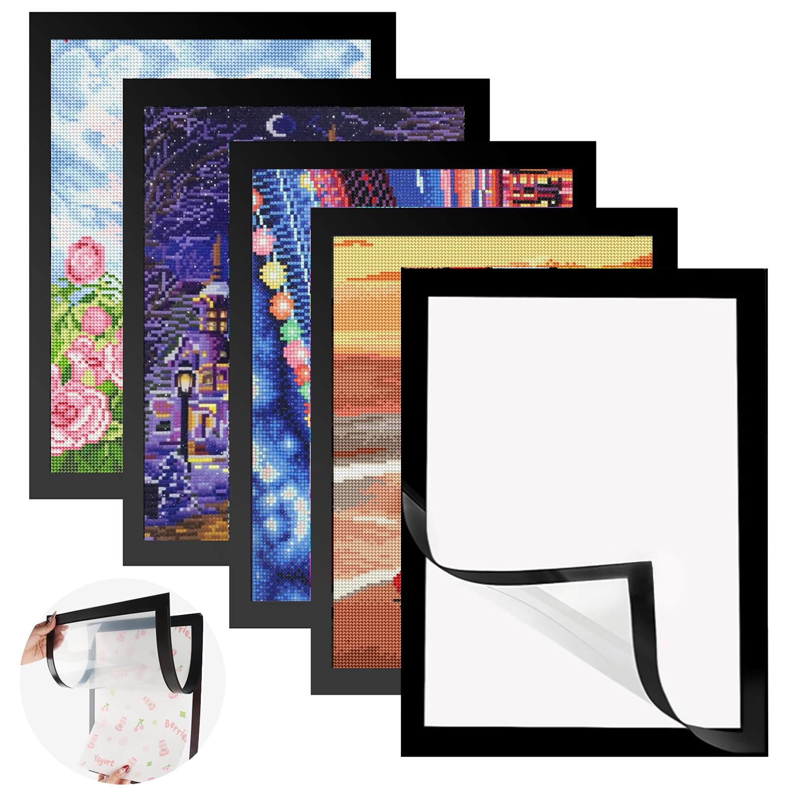 VMUTGA 5 Piezas Diamond Painting Marco, 30 x 40 cm Marcos Magnéticos Marco Autoadhesivo Negro Marcos Fotos Marco de Pintura Accesorios Pintura Diamantes 5D para Decoración de Pared Hogar