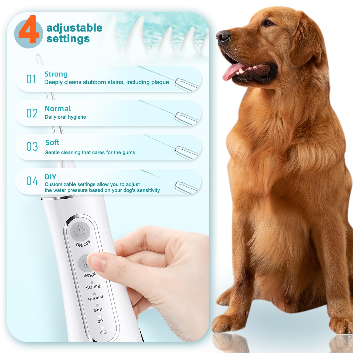 Irrigador Dental para Mascotas IPX7 300 ml 6 Boquillas 4 Modos Limpiador Eléctrico