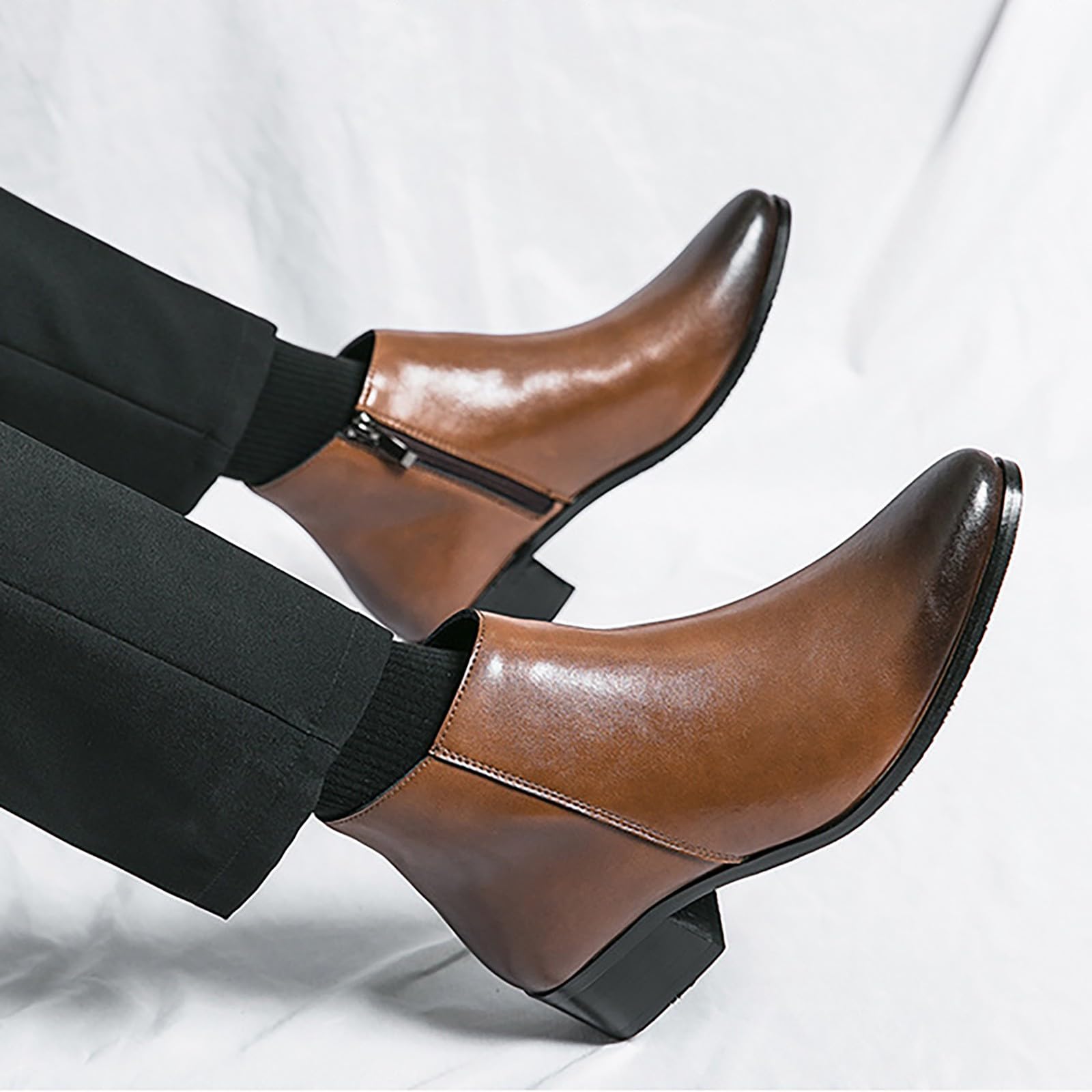 Winterstiefel für Herren, Leder, gefüttert, warm, Winterstiefel, flach, mit Reißverschluss, ultraleicht, rutschfest, für den Innen- und Außenbereich, Größe 11