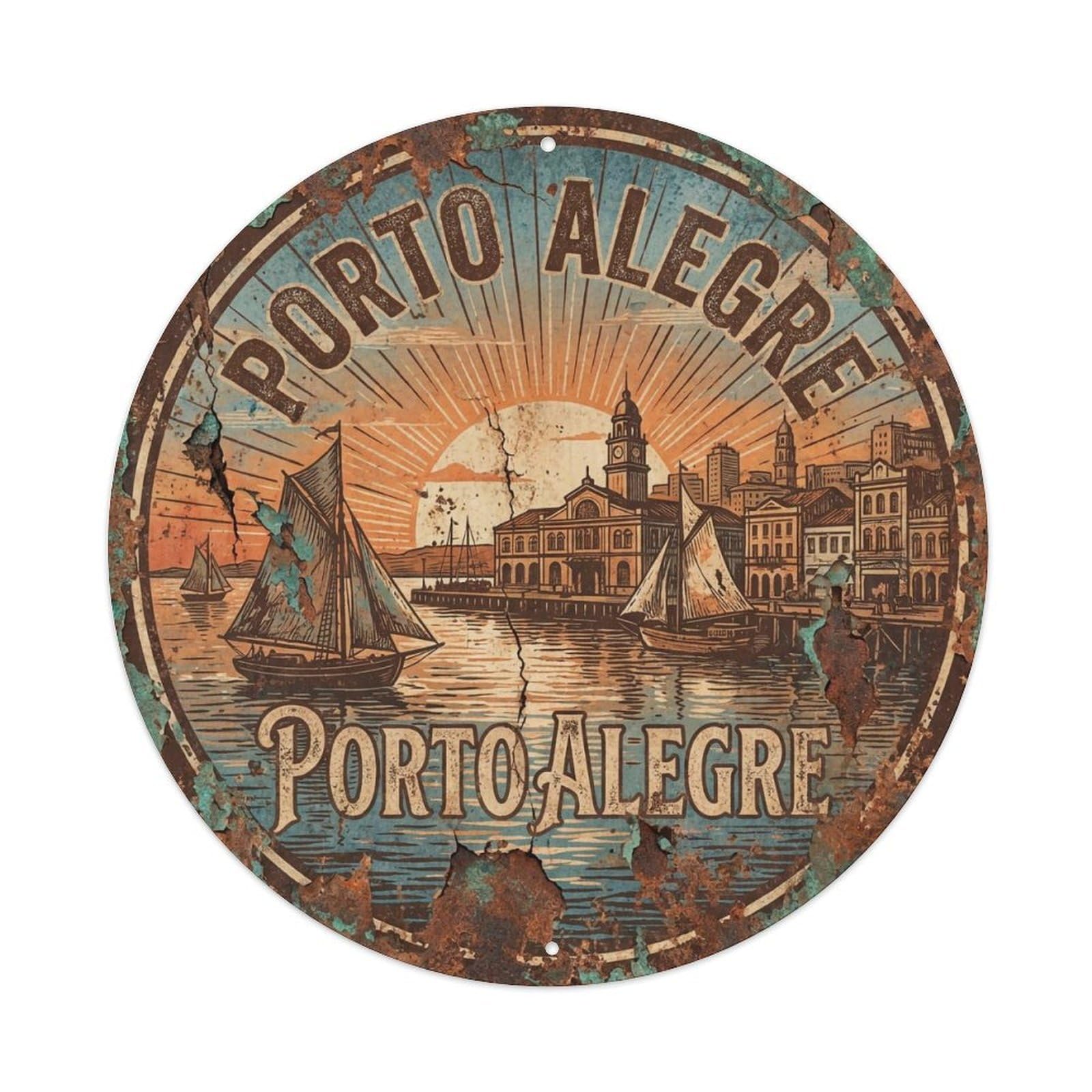 Retro Travel Brazil Porto Alegre Vintage Metal Tin Sign Plaque Wall Decor for Cafe, Club Bar, Office, Garden Metal Poster 8x8Inch