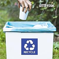 Vista 4 de 4 calcomanías de basura y reciclaje, resistentes a la intemperie, para interiores y exteriores, para basura, cuadrados de 5 pulgadas