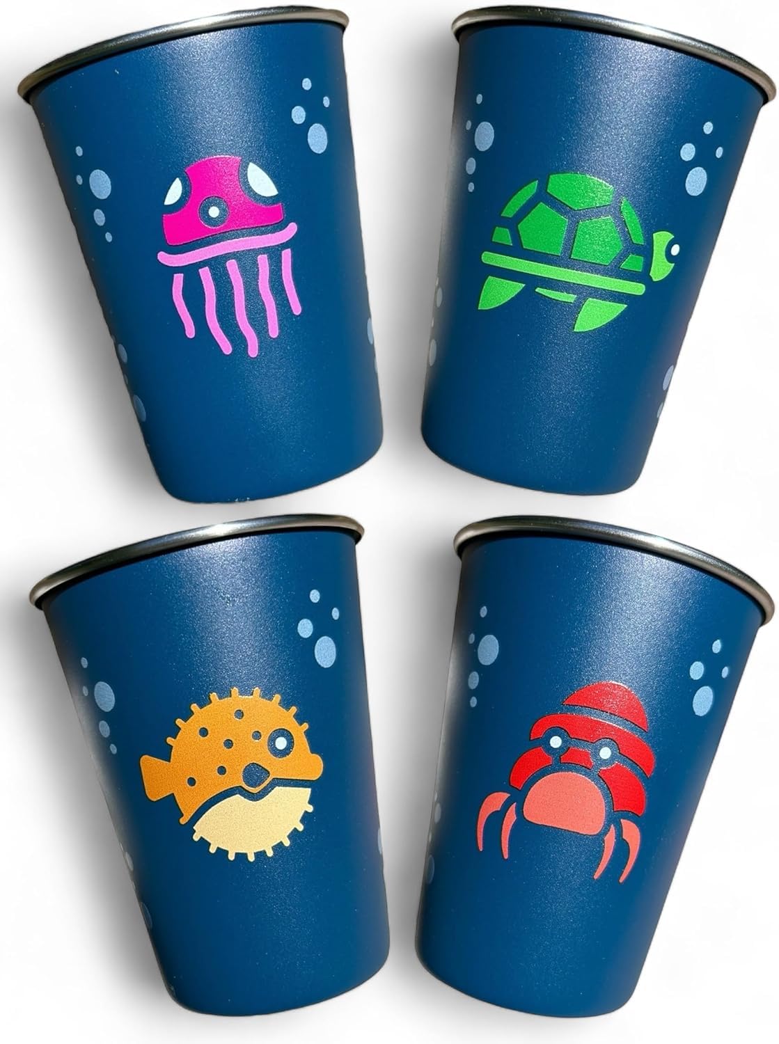 12oz Stainless Steel for Kids, Sea Animals, Set of Four (4) Kids - BPA Free, Reusable and Eco Friendly Metal Toddler - Sippy , Kid Proof , Metal