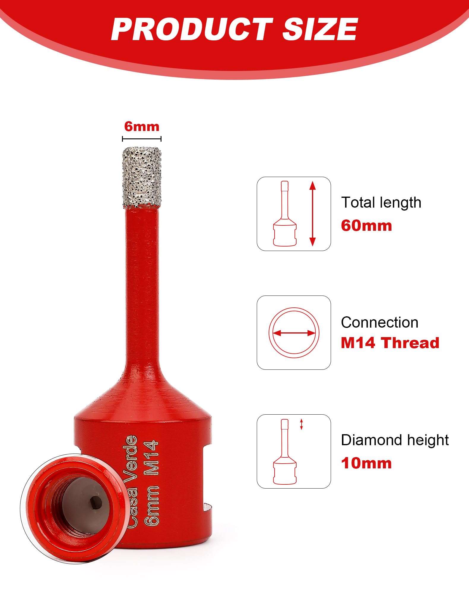 2 Pcs 6mm Diamond Drill Bits,Porcelain Tile Drill Bit Dry Drilling for Granite,Ceramic,Marble,Tile Stone,Glass,Hard Materials - Image 4