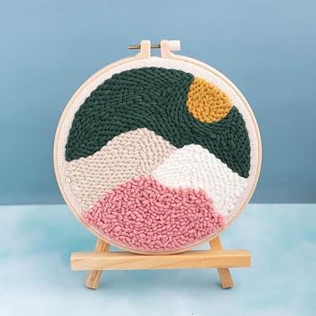 JSRQT Punch Needle Embroidery Starter Kits for Kids and Adults,Beginner Rug Hooking Kit with Mountain Pattern,Handcraft Punch Needle Kits with Embroidery Hoops