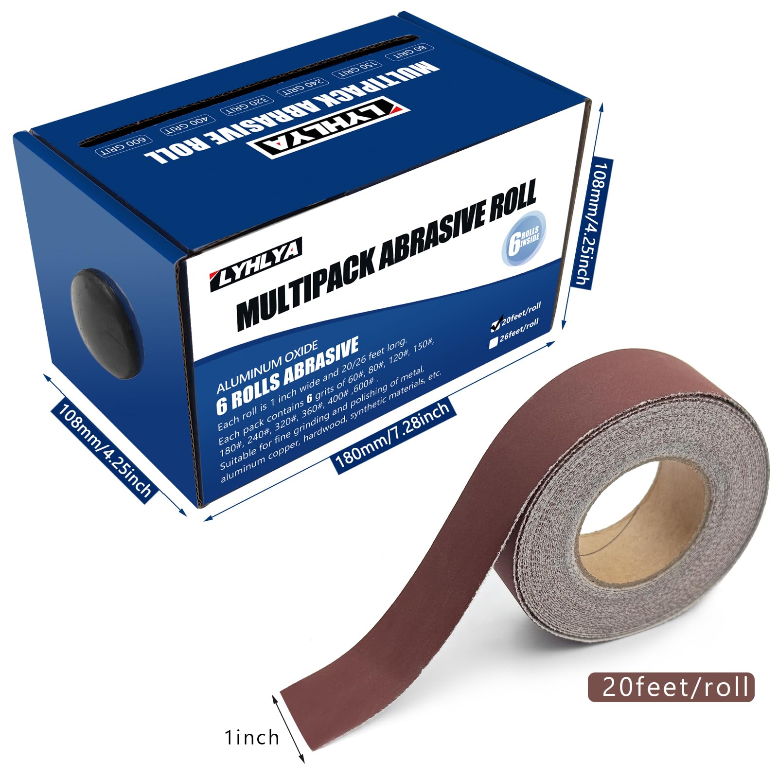 Rotoli di carta vetrata con gancio e anello, assortiti 6 Grane Rotolo di carta vetrata ogni rotolo 1 pollice x 50 piedi Hook & Loop Backing Panno Smeriglio Rotoli 80 150 240 320 400 600 Grane Carta