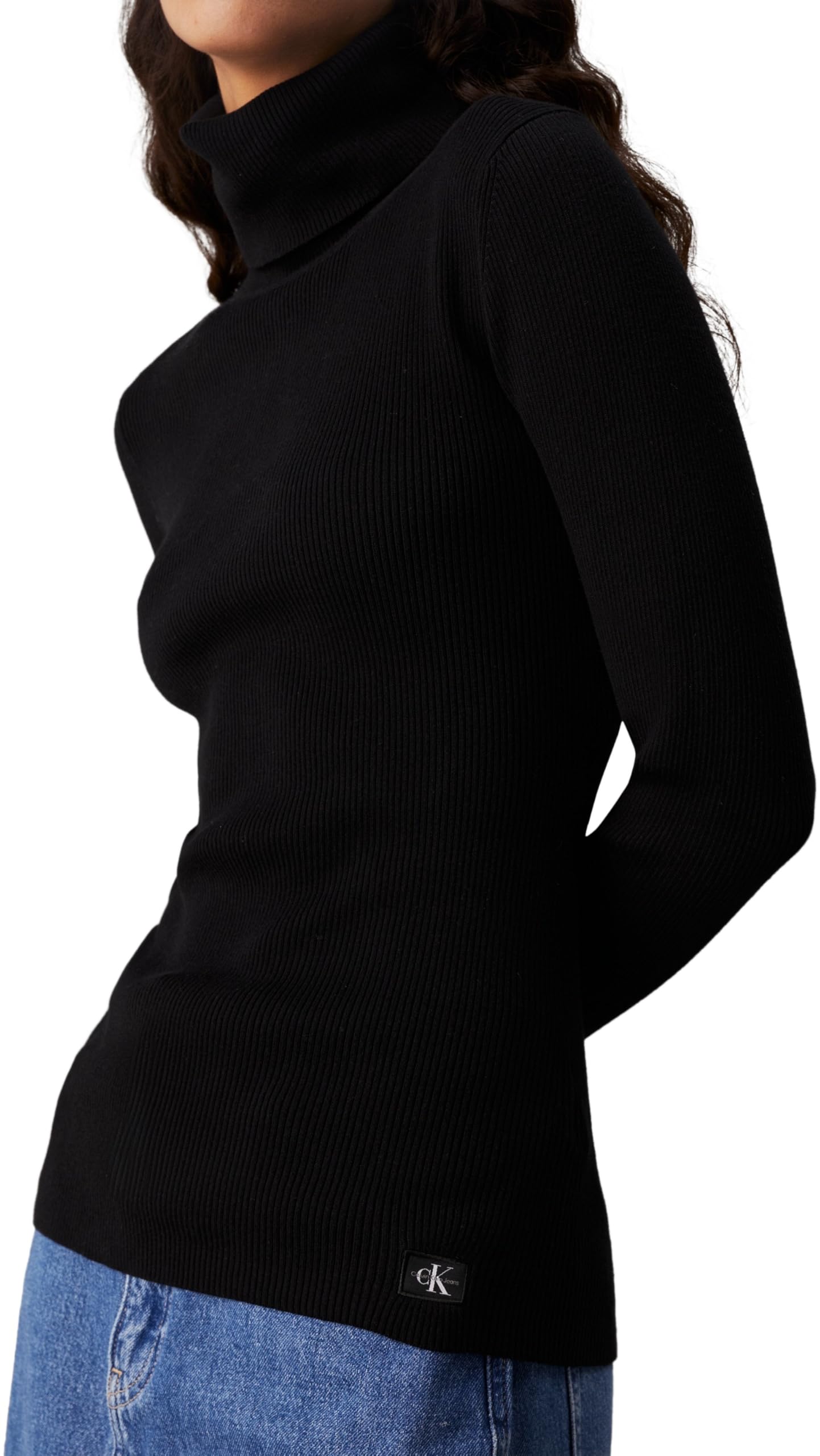 Calvin Klein Damen Pullover Woven Roll Neck Sweater mit Rollkragen