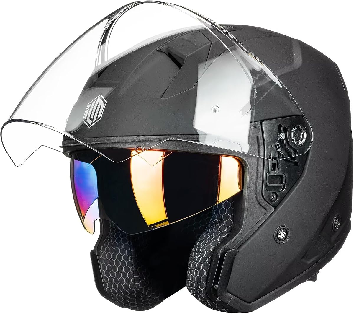 Open Face Motorcycle 3/4 Helmet with Dual Visor DOT Model MO325 | UV Protection Visor for Men Women, FlexImpact technology, Adjust Liner System, Suitable for Scooters, Motorcycles, Mopeds