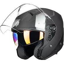 Open Face Motorcycle 3/4 Helmet with Dual Visor DOT Model MO325 | UV Protection Visor for Men Women, FlexImpact technology, Adjust Liner System, Suitable for Scooters, Motorcycles, Mopeds