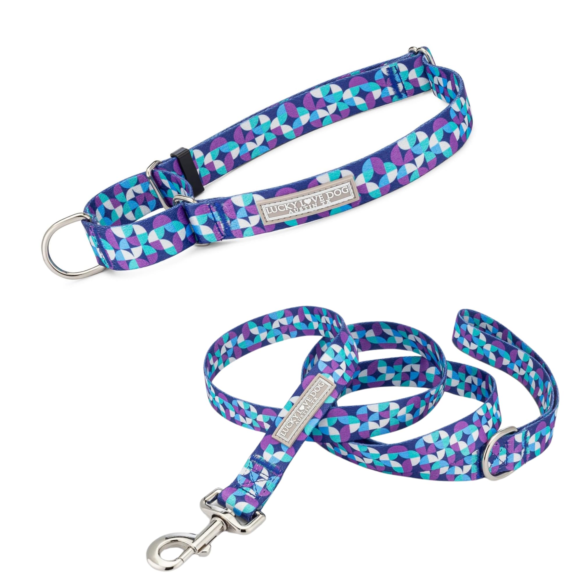 Lucky Love Dog Martingale Dog Collar & Leash - Adjustable, No-Slip, Durable, Comfortable, Soft Webbing, & Stylish Patterned Collar & Leash Set for