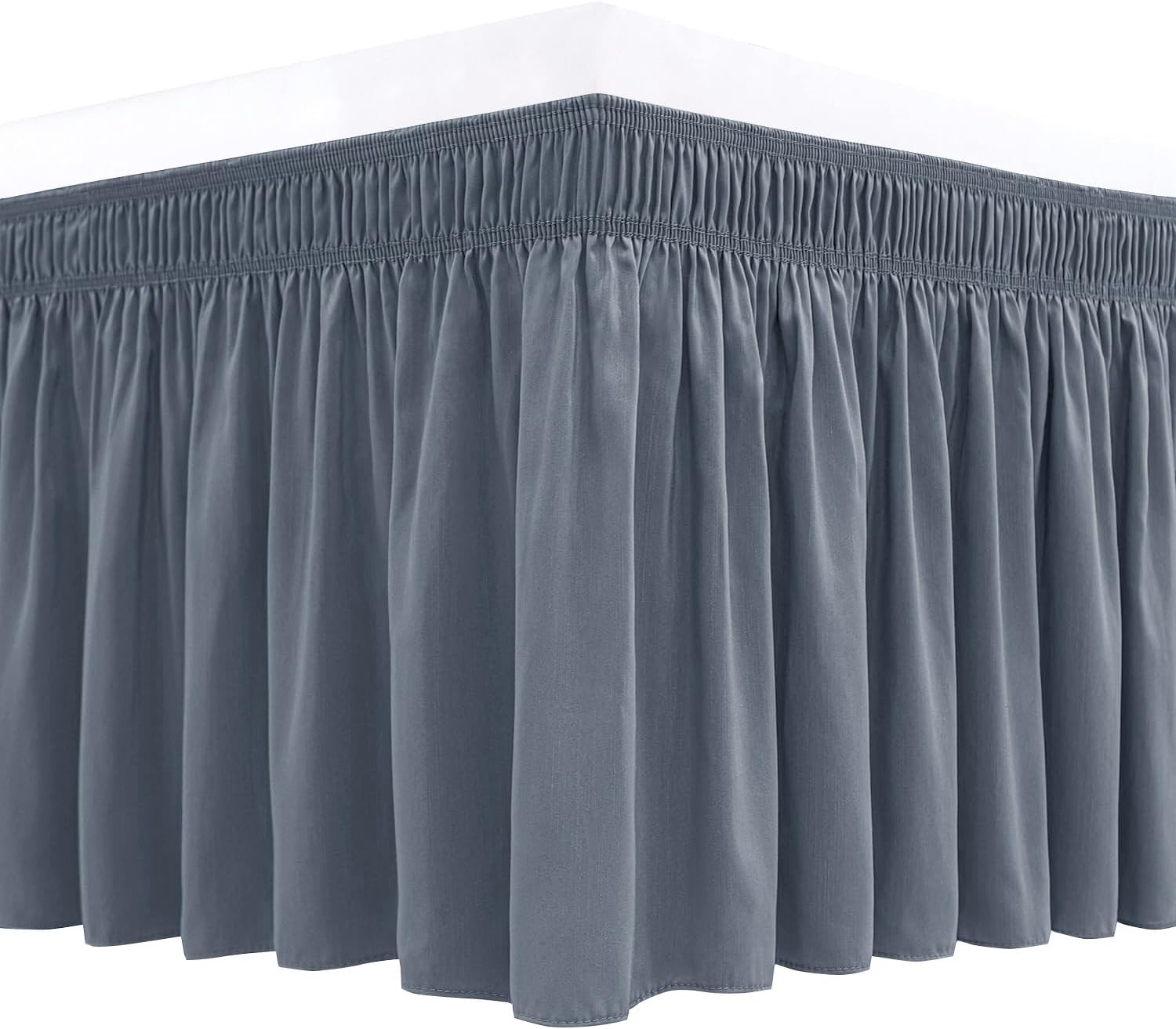 Biscaynebay Wrap Around Bed Skirts for Twin & Twin XL Beds Short Drop of 12", Dark Grey Adjustable Elastic Dust Ruffles Easy Fit Wrinkle Resistant Silky Luxurious Fabric Machine Washable