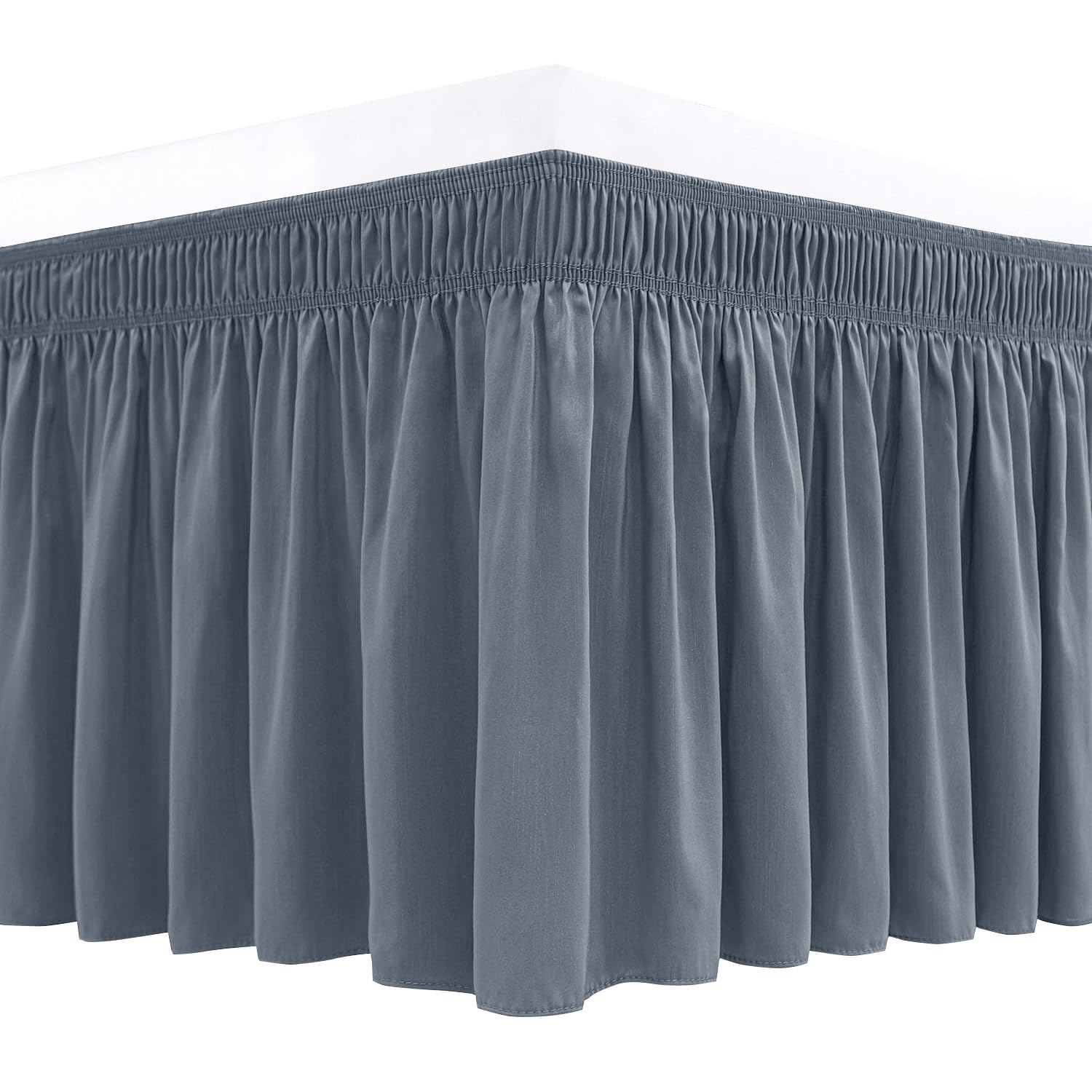 Biscaynebay Wrap Around Bed Skirts for Twin & Twin XL Beds Short Drop of 12", Dark Grey Adjustable Elastic Dust Ruffles Easy Fit Wrinkle Resistant Silky Luxurious Fabric Machine Washable