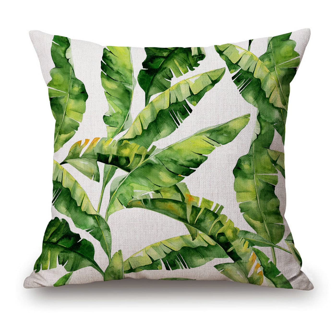 Set Di 4 Federe Per Cuscino 45x45 Cm - Cotone Lino Con Stampa Tropicale Foglie Verdi - Cerniera Invisibile - Per Divano, Letto, Auto