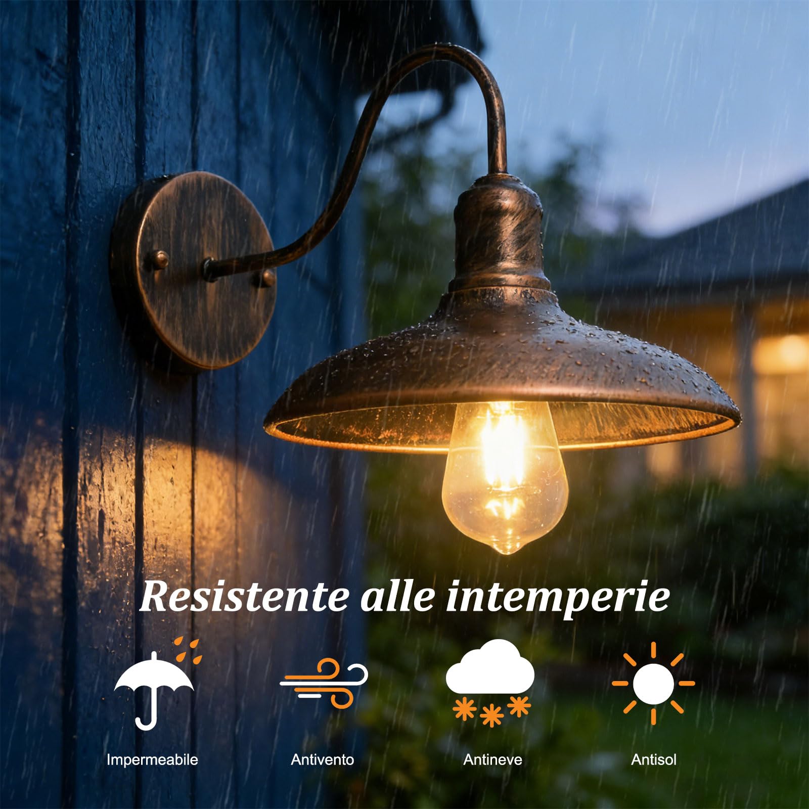 4 Pezzi IP54 Impermeabile Bronzo Antico Applique da Parete per Esterni Antiruggine Casa Colonica 9,44" Retro Lanterna a Collo di Cigno per Portico Garage