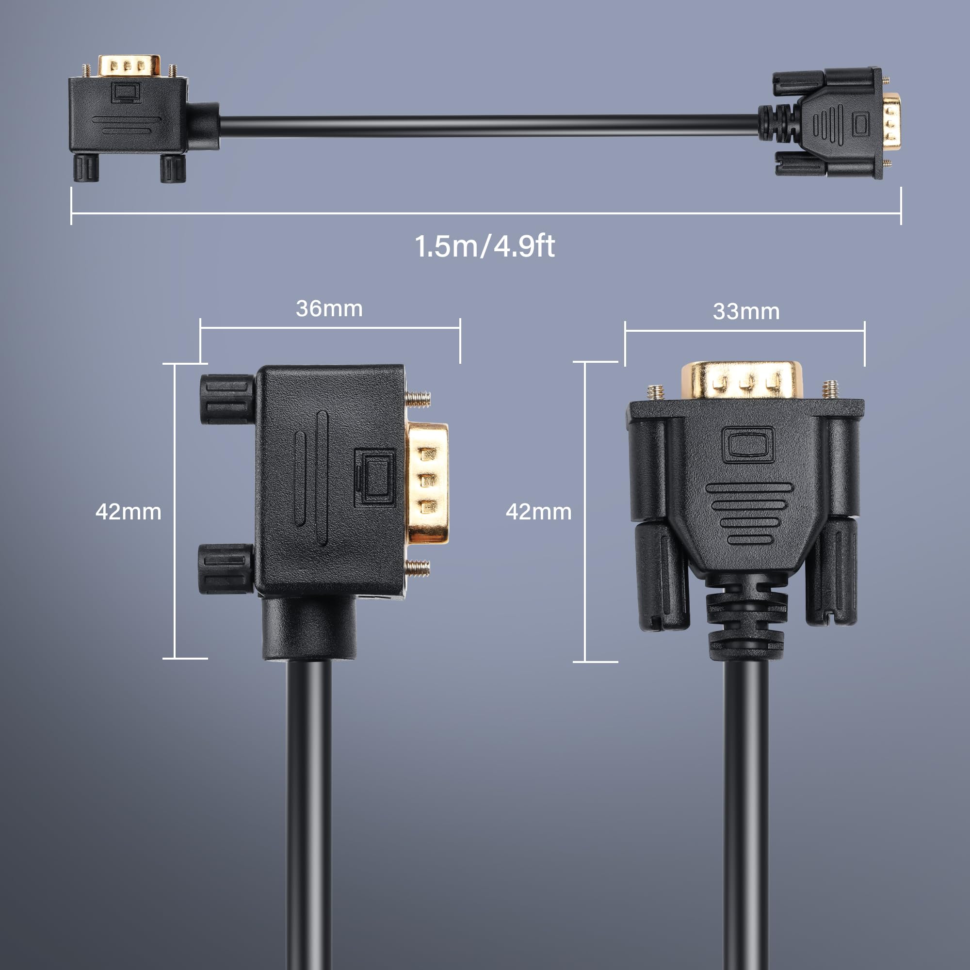 Kabel VGA 90 stopni, 1,5 m, 1080P, Full HD, męski na VGA męski na męski VGA do komputera, monitora, projektora i innych (1,5 M)