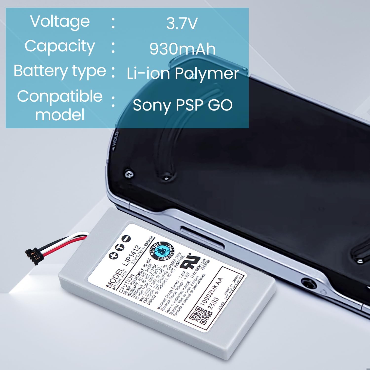 OSTENT 3.7V 930mAh Rechargeable Battery Pack Replacement for Sony PSP GO PSP-N1000/N1001/N1002/N1003/N1004