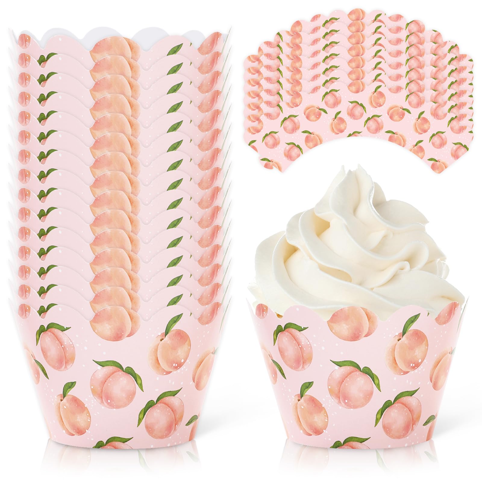 Envoltorios de cupcakes de melocotón con diseño de acuarela para adornar tartas de fiesta 1