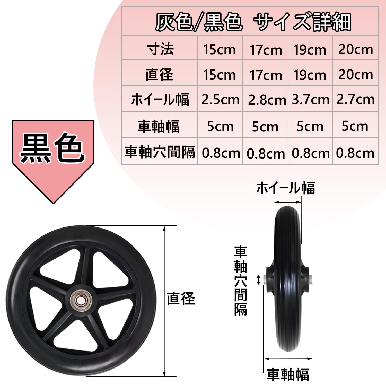 Amazon.co.jp: キャスターホイール 黒・灰色 ゴム車輪 車椅子用
