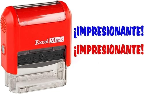 IMPRESIONANTE ExcelMark - Sello de goma autoentintado para profesor de español de dos colores, perfecto para calificar la tarea, tinta roja y azul