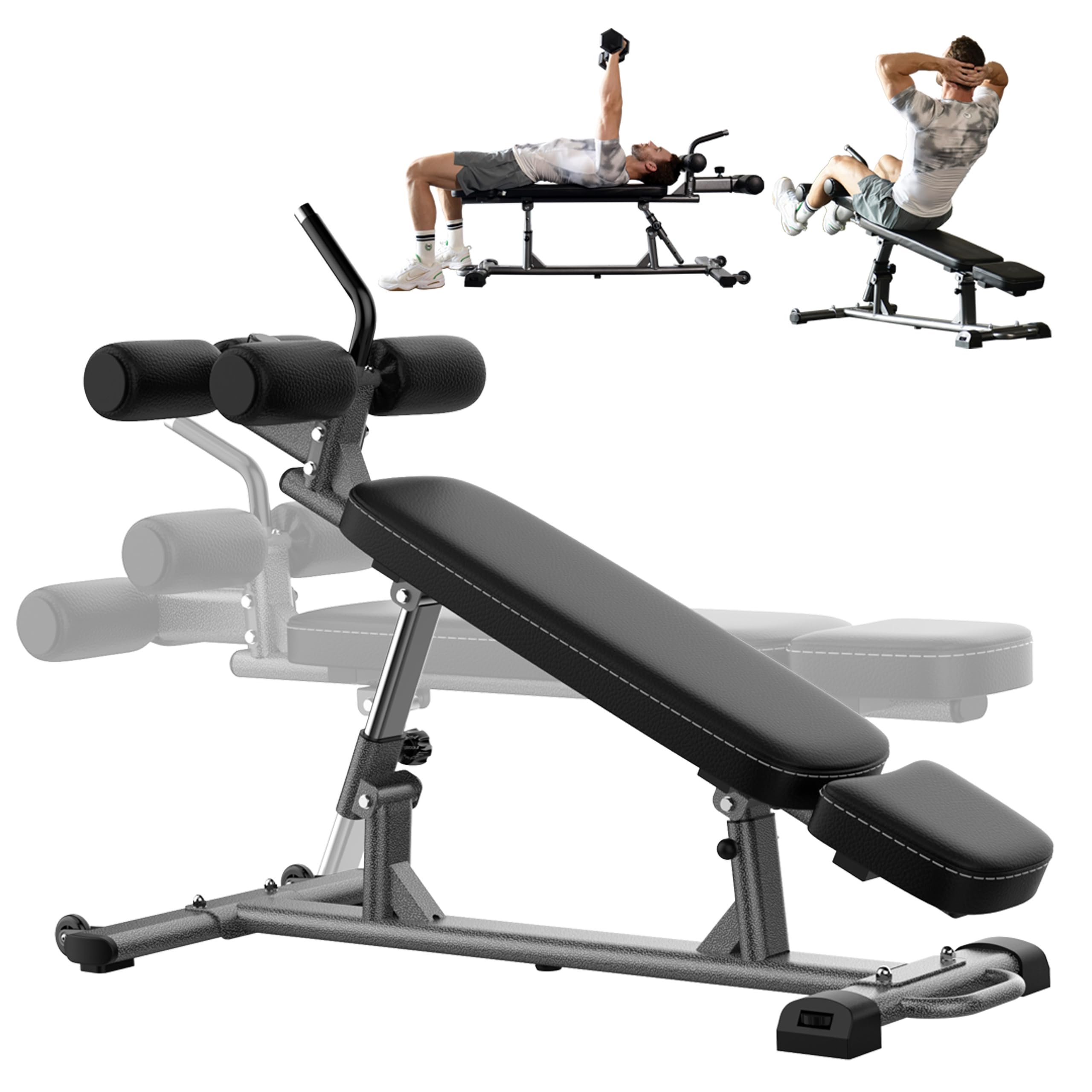 Finer Form Gym-Quality Adjustable Sit Up Ab Bench & Decline Weight Bench for Home Gym Strength Training.
