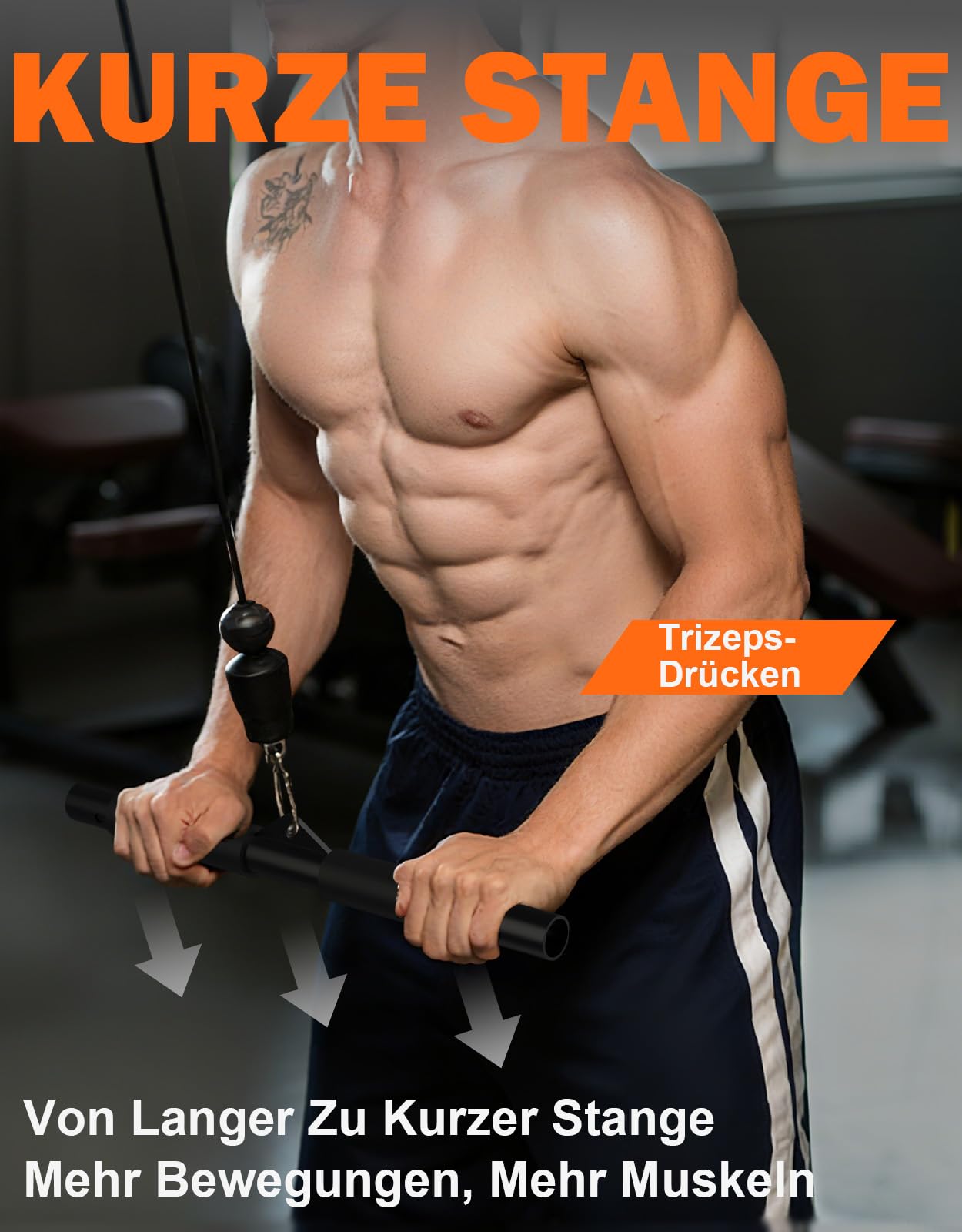 Fitarc Latzugstange 102 cm, durchgehender rutschfester Griff, Lat Pulldown Stange für Kabelzugmaschine, für engen und breiten Griff