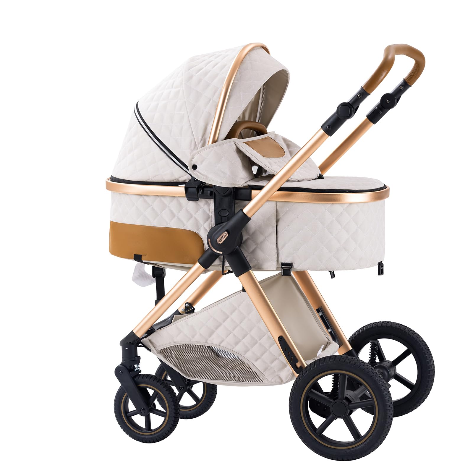 Poussettes 3 en 1 Citadines Poussettes Combinées Poussette Tricycle Baby Walker Poussette Haute Paysage Poussettes Landau pour 0-36 mois Pliantes Trolley Bébé (H2-RICEWHITE, H2)