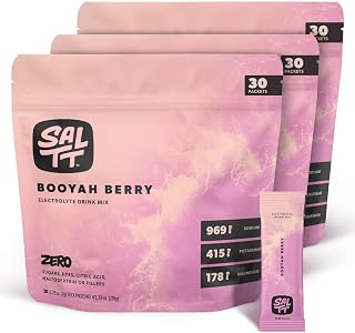 SALTT Electrolytes Powder Flavored Drink Mix - Booyah (Mixed) Berry - 90 Hydration Packets - Magnesium, Potassium, Sodium, Trace Minerals - Zero Sugar & Gluten Free - 3 Packs of 30