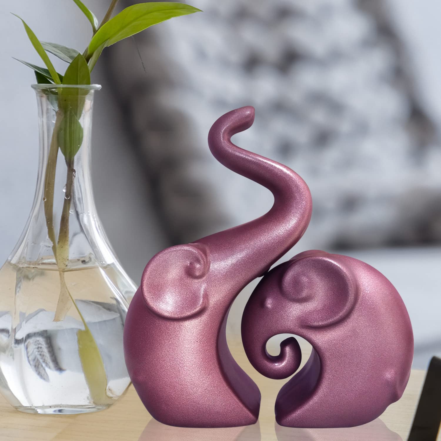 LADROX Lavish Rose Gold Home Decor Elephant Couple | Ceramic Figurines | Launched for The First time in India (Set of 2, Rose Gold Matte) 4