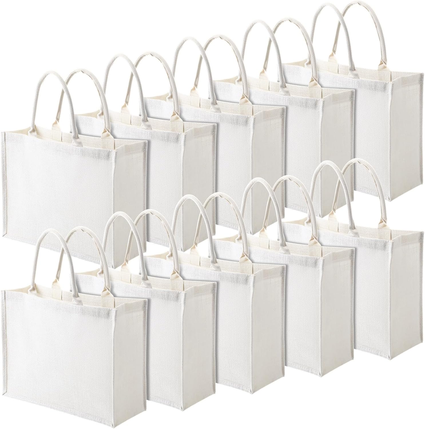 Shappy 10 Pack Burlap Tote Bag Set, Reusable Blank Jute Burlap Grocery Bag with Handle for Bridesmaid Gift Shopping DIY(White)