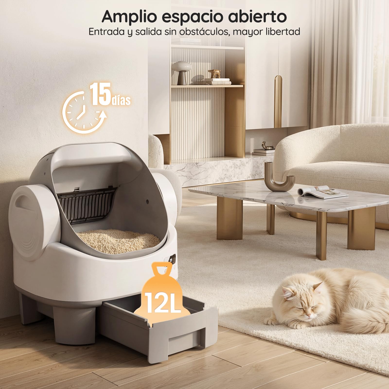 JUMMICO Arenero Gatos Autolimpiable Grande | 6 Sensores de Seguridad | Diseño XXL Semiabierto | Control App | Caja De Arena para Gatos Autolimpiable con Escalón | Funcionamiento Silencioso