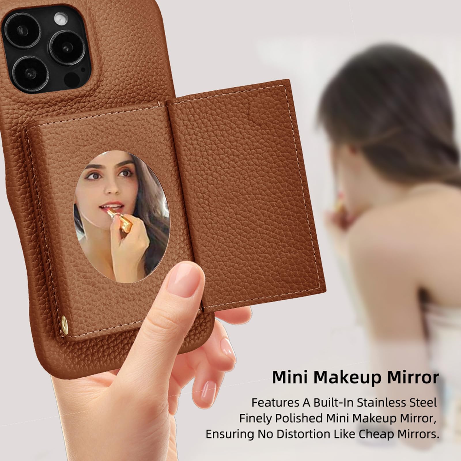 Weiß,16 Pro, Brieftasche Hülle Für iPhone 16 Pro Max/16 Pro/16 Plus/16, Lederhülle Mit Spiegel Und Standfunktion Magnetische Adsorption Kartenfach Schultergurt Fall