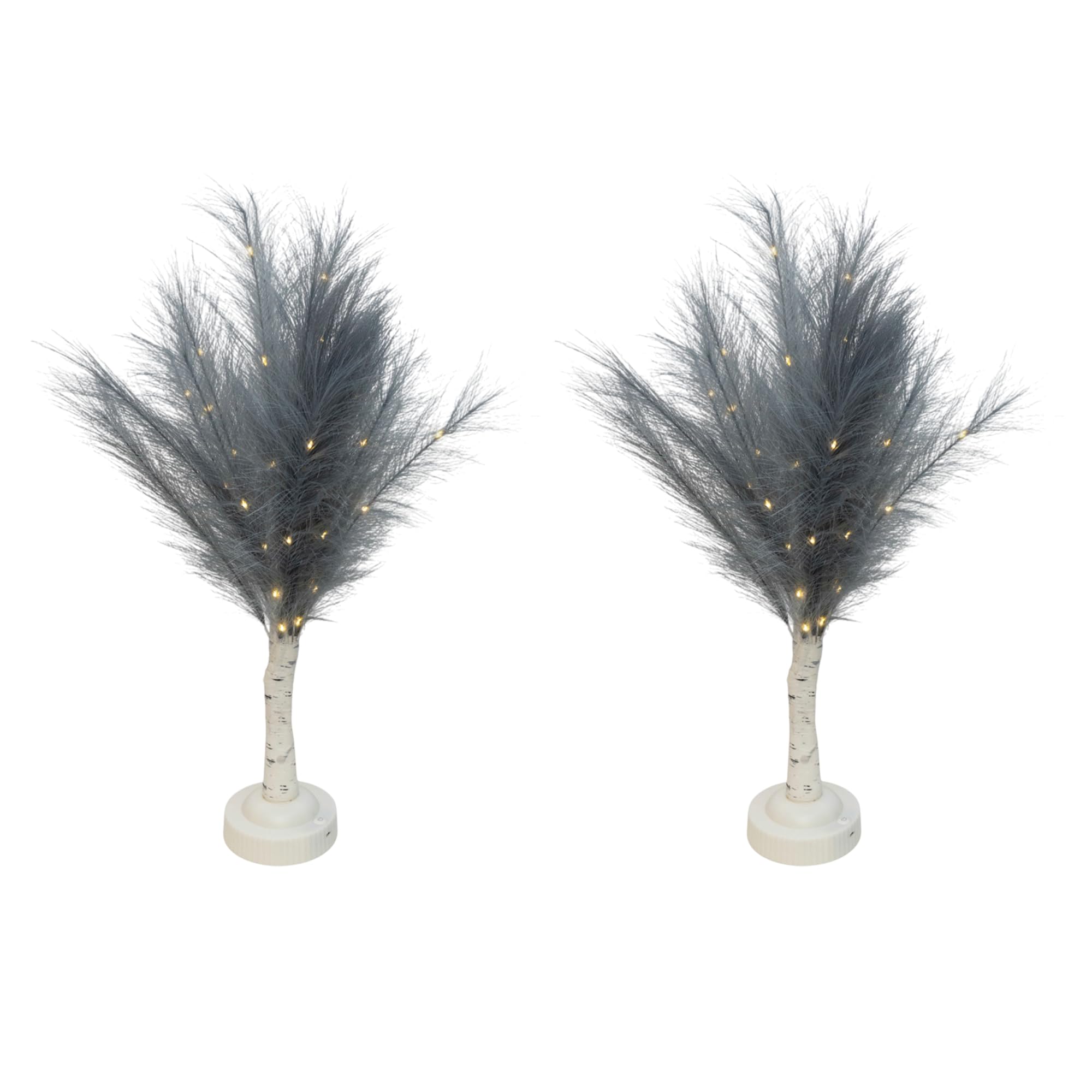 SHATCHI 2Pcs - 70cm Grey Feather Tree Table Lamp Warm White LEDs Lighted Pampas Tree – Battery-Operated Decorative Night Light for Christmas, Home, Events, Holiday Decorations