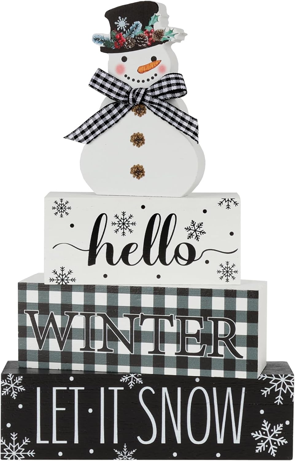 4 piezas de decoración de mesa de Navidad, muñeco de nieve, decoración de mesa de madera, bandeja escalonada, decoración de bandeja de Navidad,