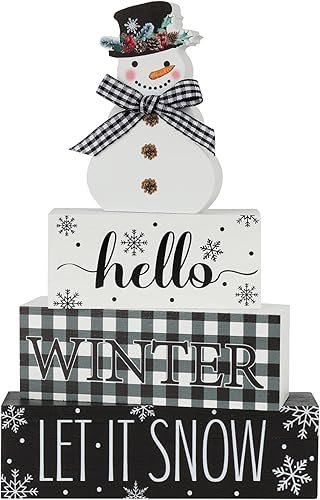 4 piezas de decoración de mesa de Navidad, muñeco de nieve, decoración de mesa de madera, bandeja escalonada, decoración de bandeja de Navidad,