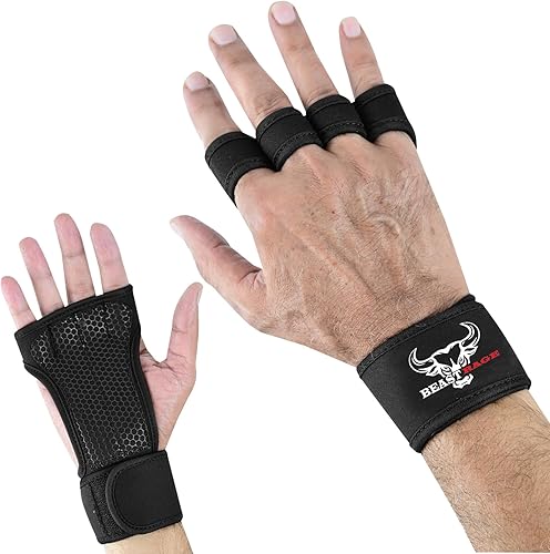 Miniatura 5 de BEAST RAGE Guantes de entrenamiento para levantamiento de pesas de palma para hombres y mujeres, soporte de muñeca de 18 pulgadas, acolchado