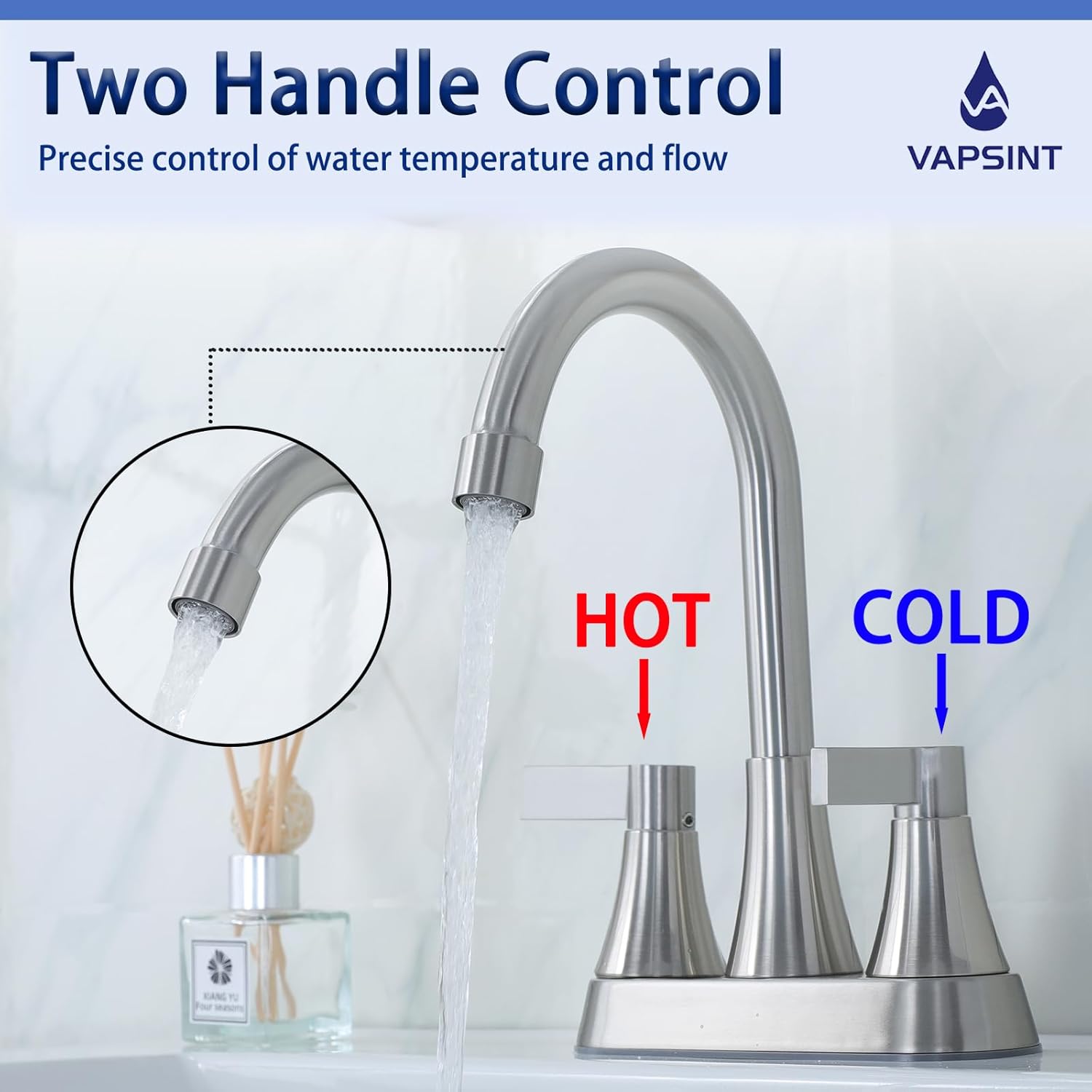 VAPSINT Brushed Nickel Bathroom Faucet 3 Hole, 4 Inch Centerset Bathroom Faucet with Pop-up Drain and 2 Supply Hoses, 2 Handle Stainless Steel Vanity Faucet for Vanity Lavatory RV, VA-YH-SBS002L-3
