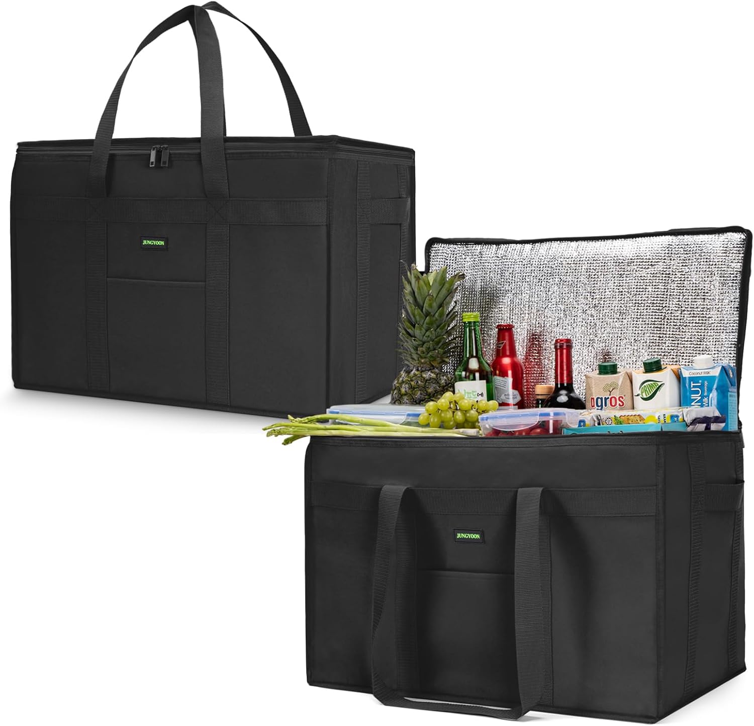 JUNGYOON Heavy-Duty Insulated Grocery Bags & Insulated Bag – Collapsible Cooler Bag with Zippered Top