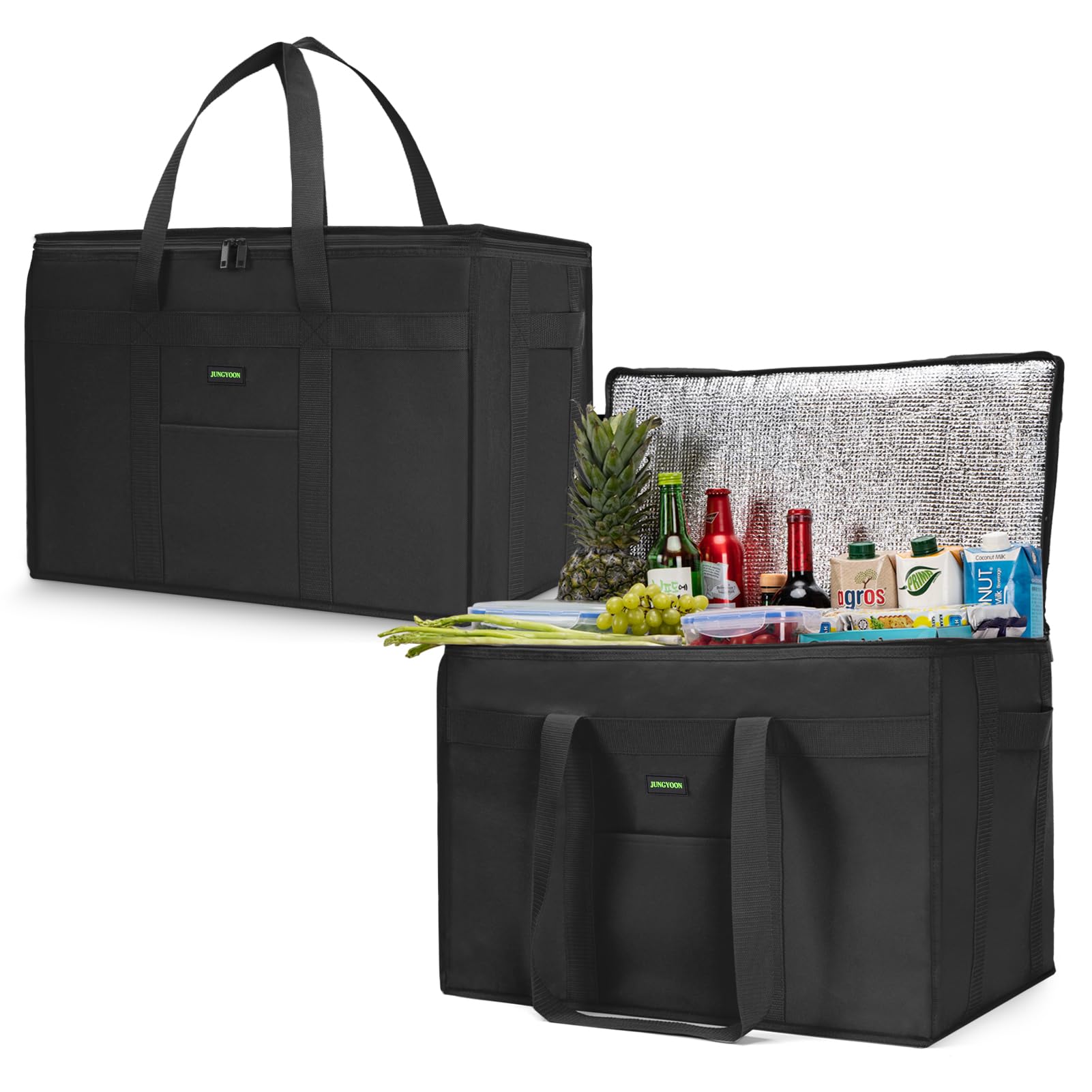 JUNGYOON Heavy-Duty Insulated Grocery Bags & Insulated Bag – Collapsible Cooler Bag with Zippered Top