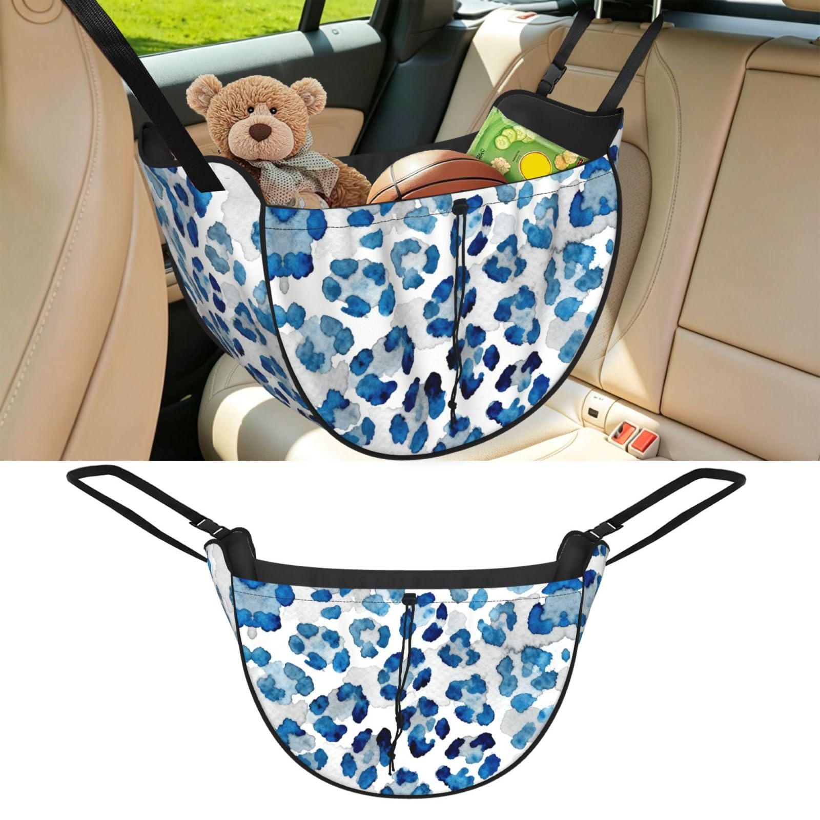Cntdbu Black Blue Leopard Print Car Seat Organizer-Backseat Storage Bag For Travel