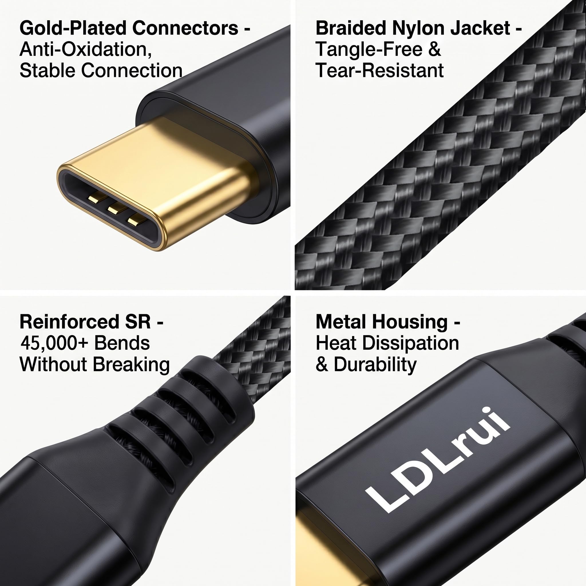 Confezione da 2 cavi USB 4, cavo USB C 8K/4K, cavo di trasferimento dati USB-C intrecciato da 40 Gbps, ricarica rapida PD da 240 W per Samsung, MacBook Pro, SanDisk, Lenovo, HP, iPhone 16, Dell