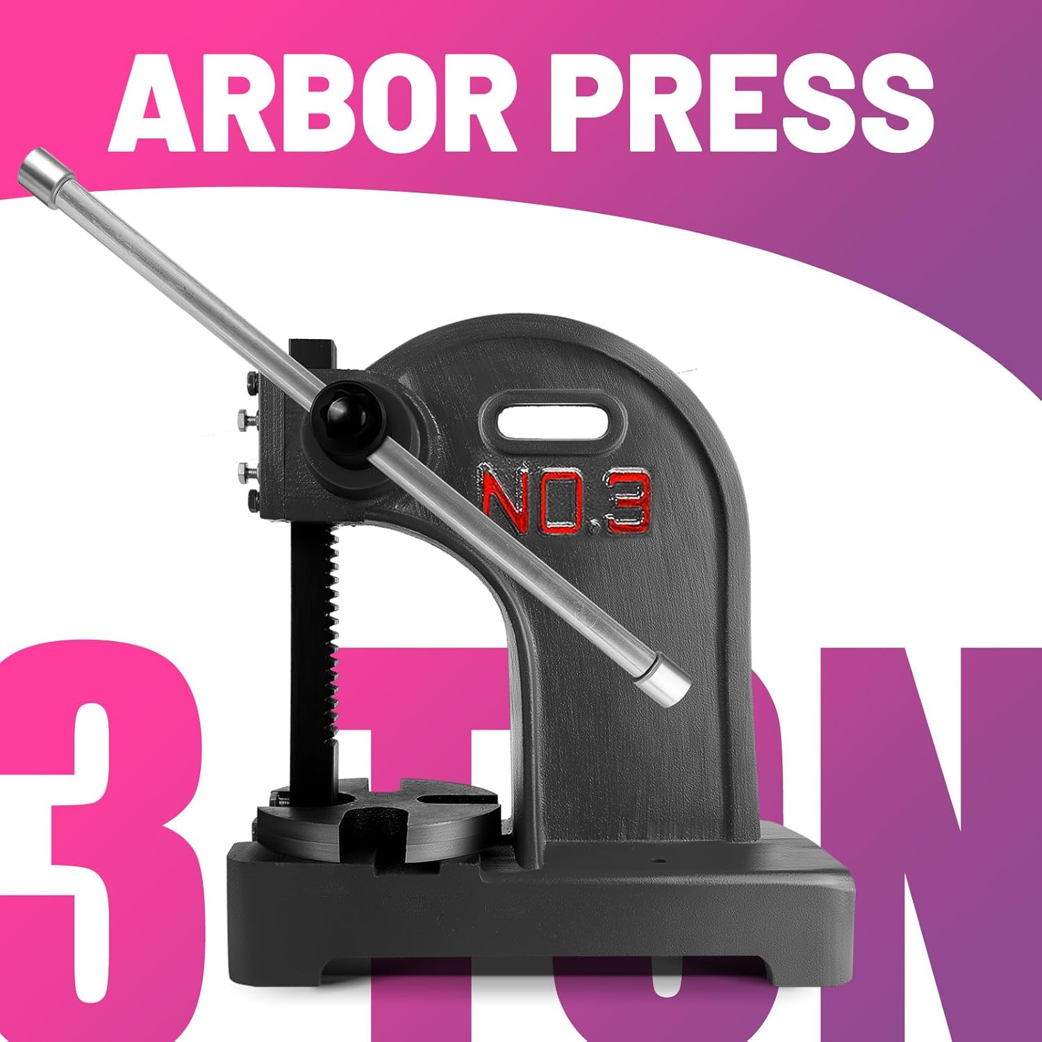 3 Ton Arbor Press with 3 Drift, 12″H Heavy Duty Manual Desktop Arbor Press, Cast Iron Workshop Hand Press, Manual Bench Press for Deforming, Cutting and Punching (Black, 3T)