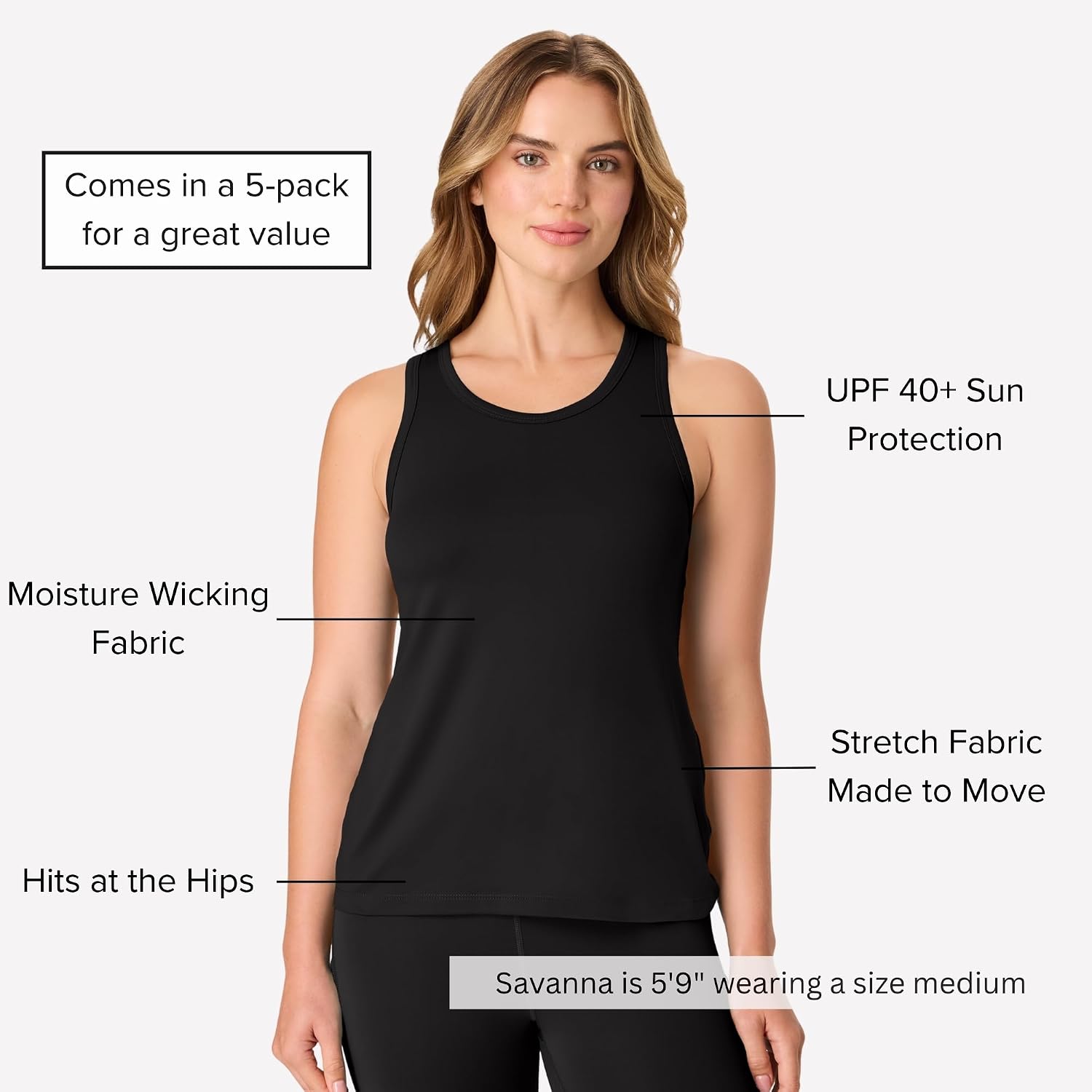 Hanes Women's Tank Tops Pack, 5-Pack, Cool Dri Tank Tops for Women, Moisture-Wicking Clothing, Odor Guard