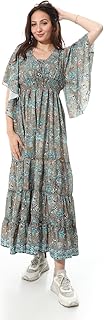Floral Print Maxi Dress, Flutter Sleeves, Smocked Waist-4784