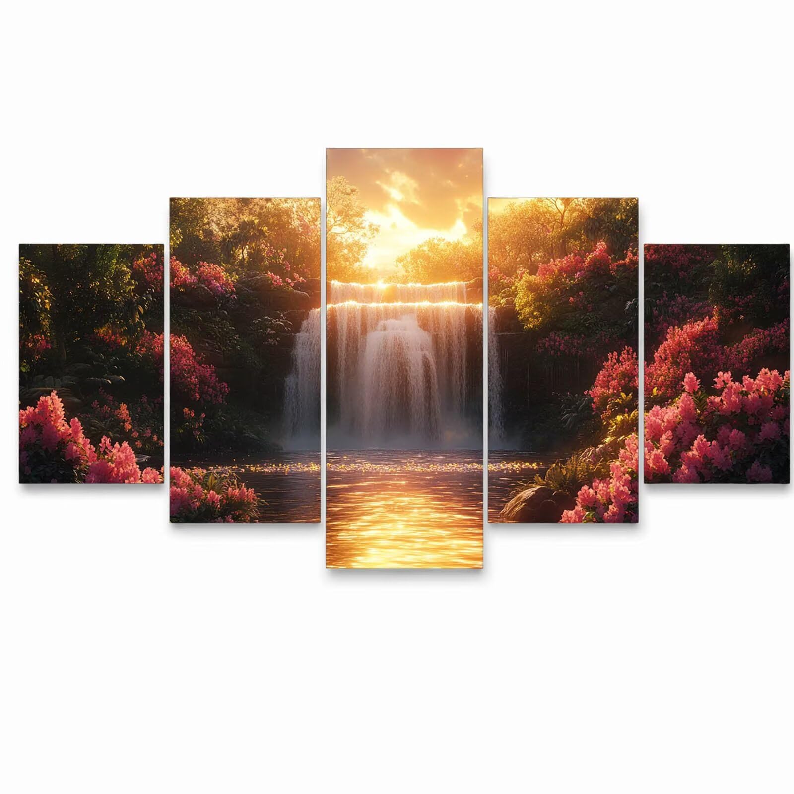 5 Pack Leuchtend Malen Nach Zahlen Erwachsene Wasserfall YCBZ-3105 | DIY Set Erwachsene mit Pinselset Acrylfarben Set Fünf Leinwand zum Bemalen Blume für Deko Wohnzimmer Geschenke für Frauen