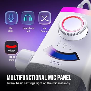 FIFINE Streaming Microphone Kit for Gaming, XLR/USB Dynamic Mic with RGB Boom Arm Stand for Podcast Vocal, PC Microphone with Mute Tap, 3-in-1 Volume Knob, Audio Balance-AmpliGame AM8PROT White